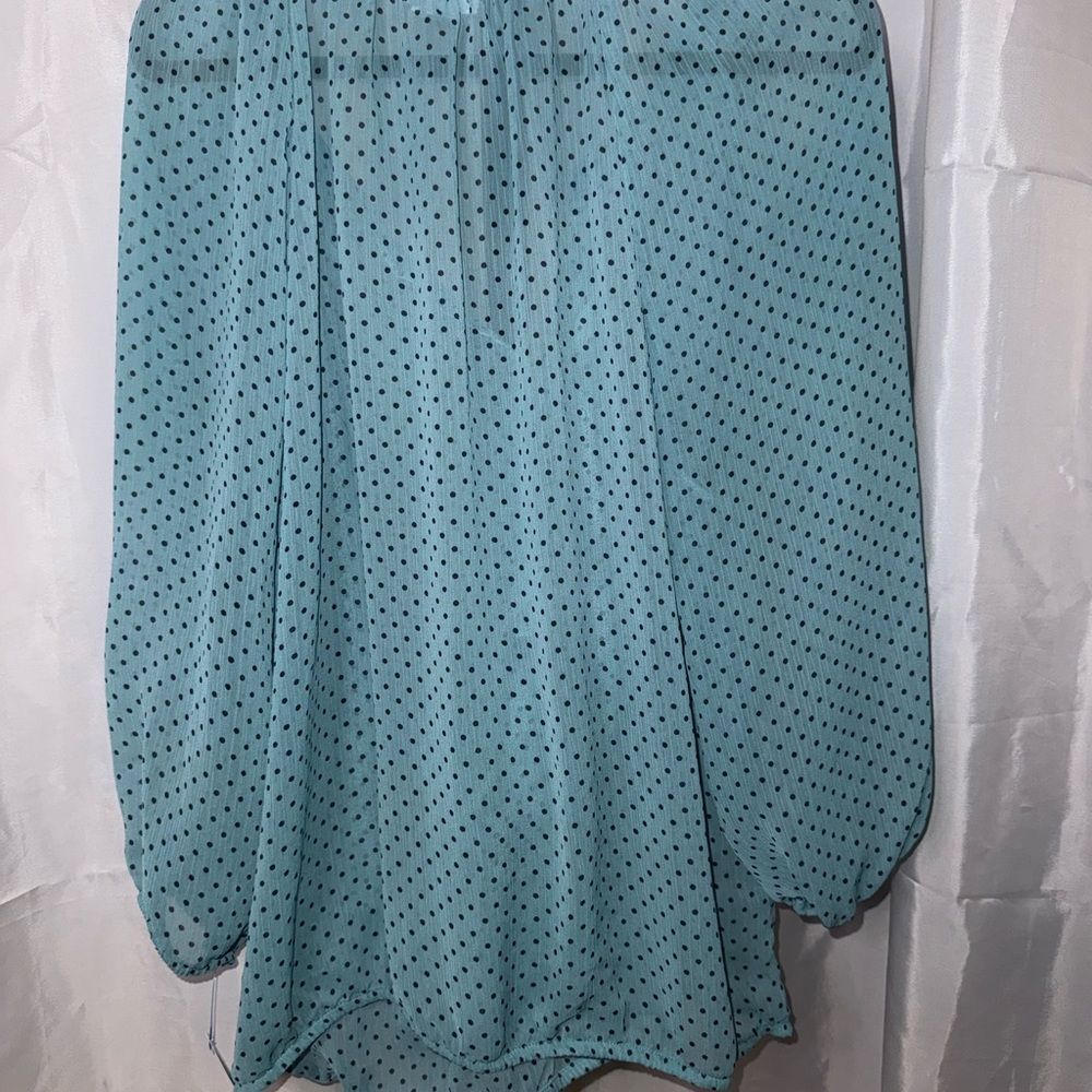 Liz Claiborne Teal Polka Dot Blouse - Picture 3 of 3